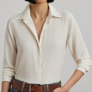 RALPH LAUREN Womens Winter Cream Long Sleeve Button Down Collar Blouse Shirt XXL
